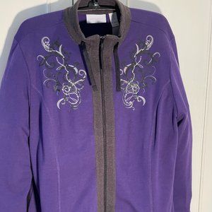 Chico's Weekend Jacket lightweight sweats.  Purple with dark grey trim / zipper.